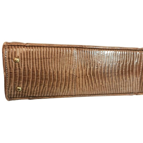 Vintage Palizzio Tegu Lizard Brown Rectangle Frame Closure 1960s Handbag - Picture 14 of 16